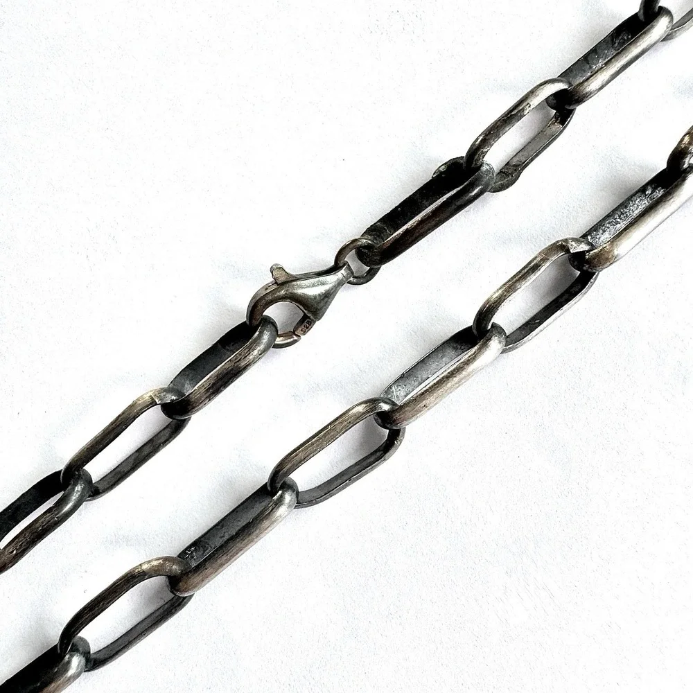 Navajo Paperclip‎ Link Chain Necklace 27in Handmade 6mm Sterling 30g Antiqued
